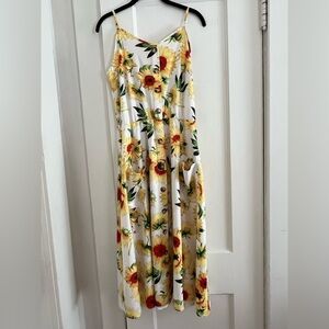 Sundress Midi Dress with Sunflower Print